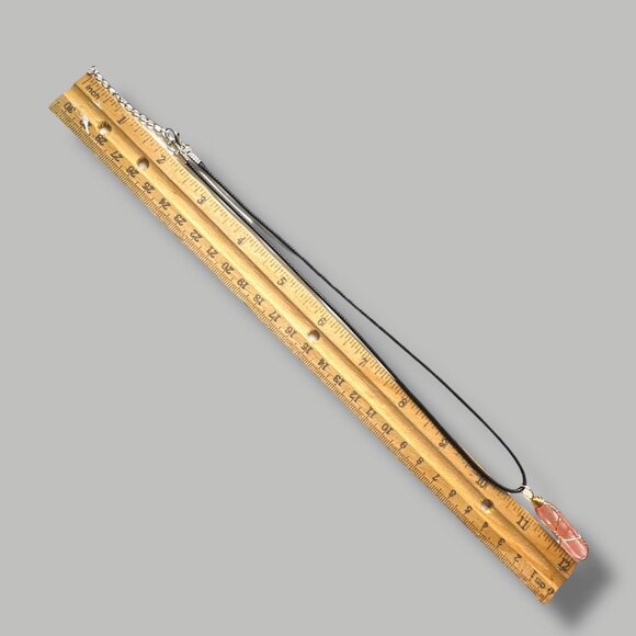 Handmade Pink Crystal Necklace Wrapped In Gold Wire With Black Cord AdJ Necklace - Picture 6 of 9